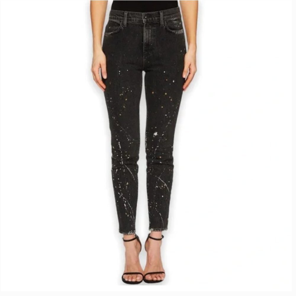 Baldwin Karlie High Rise Cropped Skinny Jeans Black Splatter Size 29